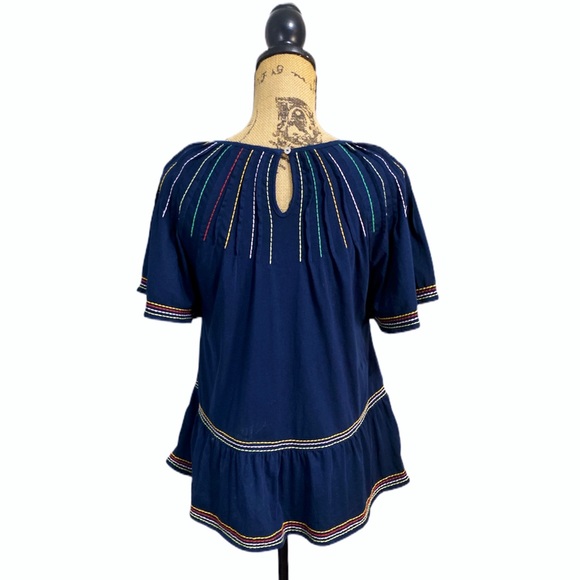 Maeve Anthropologie Chamonix Rainbow Embroidered Swing Top Size Extra Small Blue - Picture 6 of 16